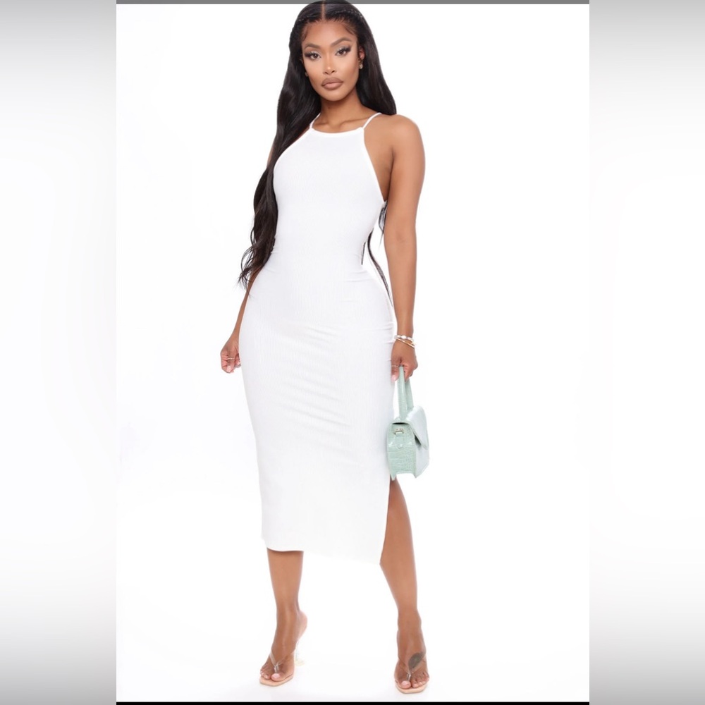 WHITE HALTER MIDI DRESS 🤍